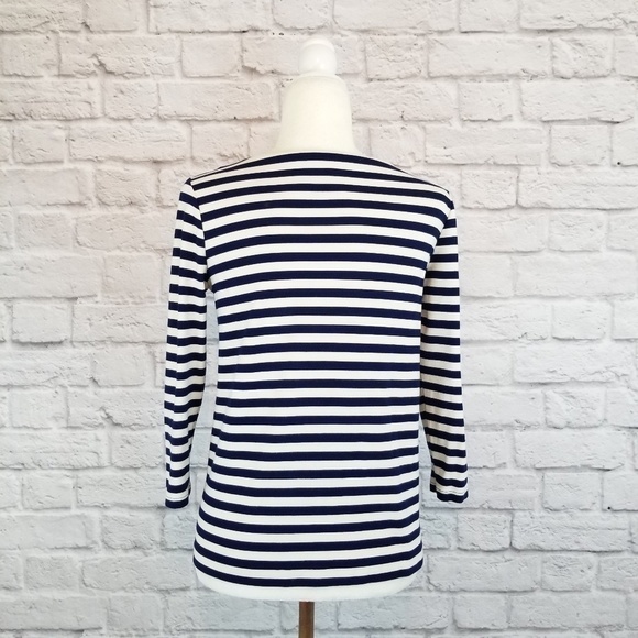 Madewell Stripeturn blue and cream 3/4 sleeve top ponte knit women's size S - Picture 5 of 8